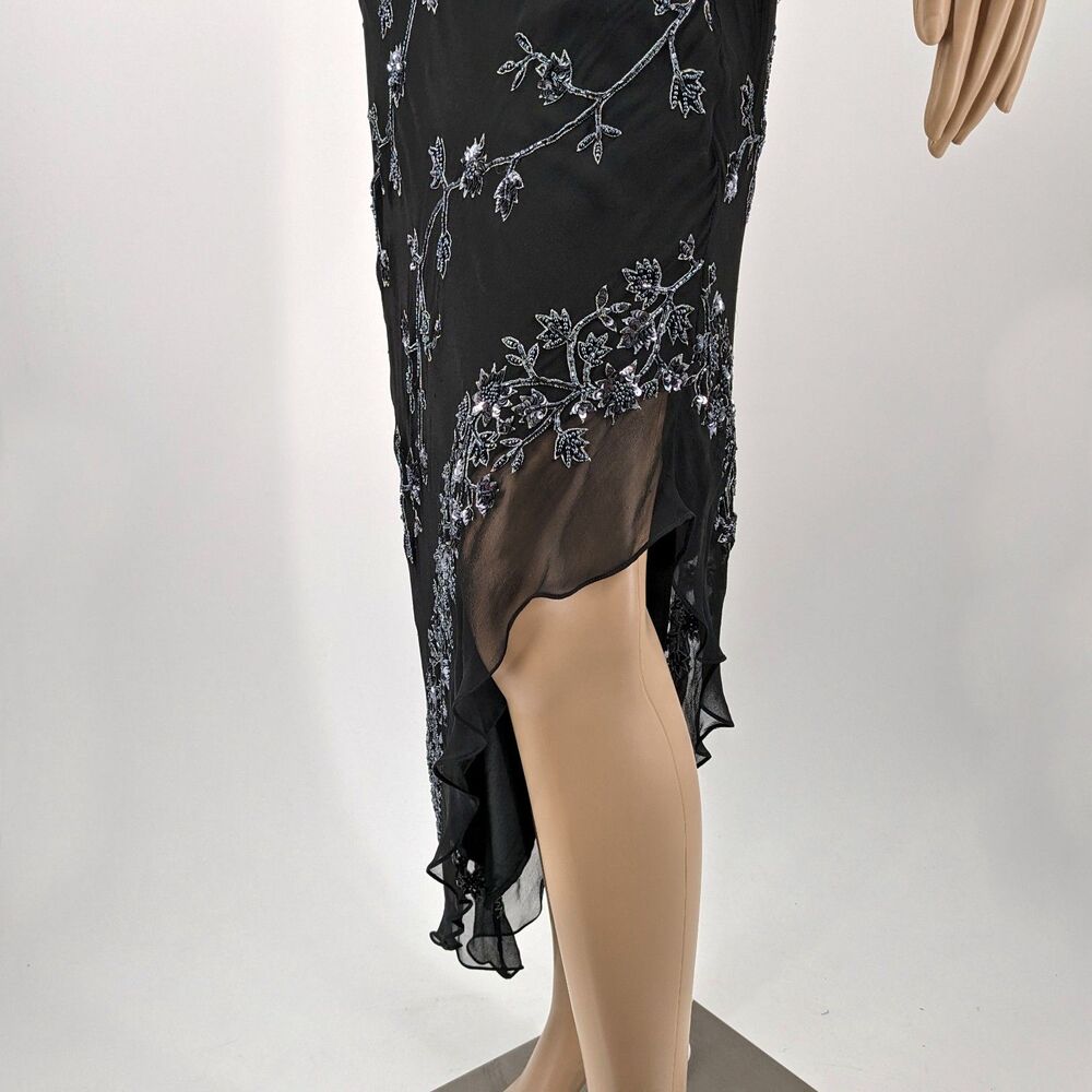 Vintage 1990s y2k Scala Evening Dress Mini Black Floral Beaded Fairycore Siren M - Picture 11 of 14